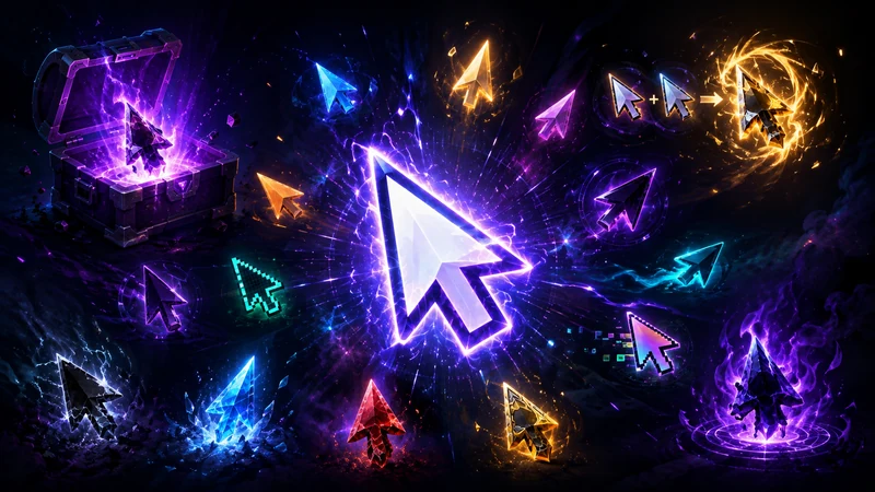 Leuchtende Cursor verschiedener Seltenheiten, eine Cursor-Box und eine Fusion